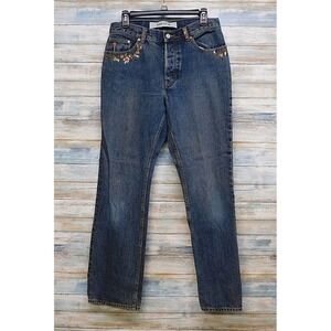 Vintage GAP Boot Cut Jeans Women 8 Blue Denim Floral Embroidery Biker Retro 90's